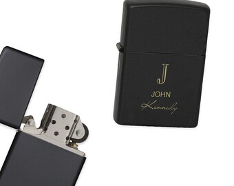 Full Name Monogram Black Matte Zippo Lighter - Free Personalization