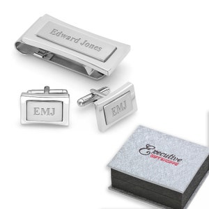 Clip de dinero personalizado & conjunto de regalo de cufflinks grabados - Clip de dinero grabado y monograma Cufflinks Set- Accesorios personalizados para hombre