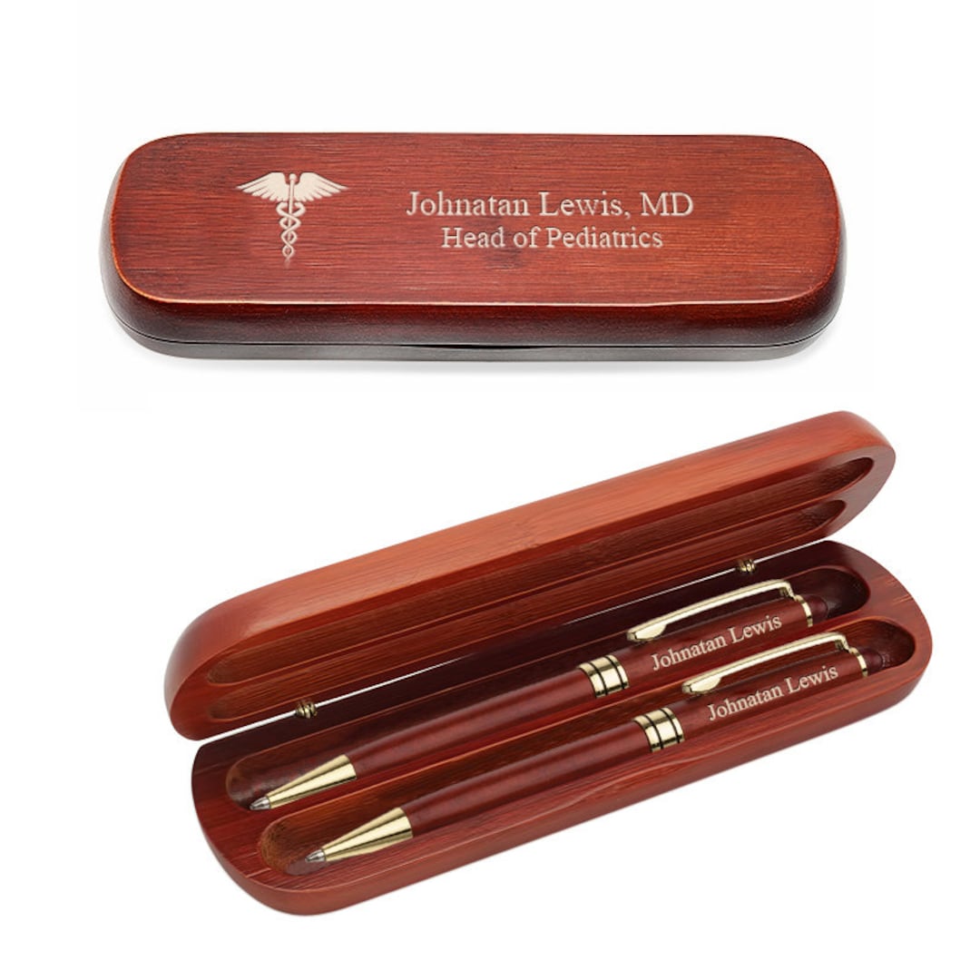 Juego de bolígrafos de regalo personalizado para médicos, regalos de  tecnología de ECG, regalo de madera de bambú grabado, 2 cajas de pluma