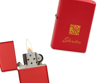 Monogrammed Red Matte Zippo Lighter - Free Personalization