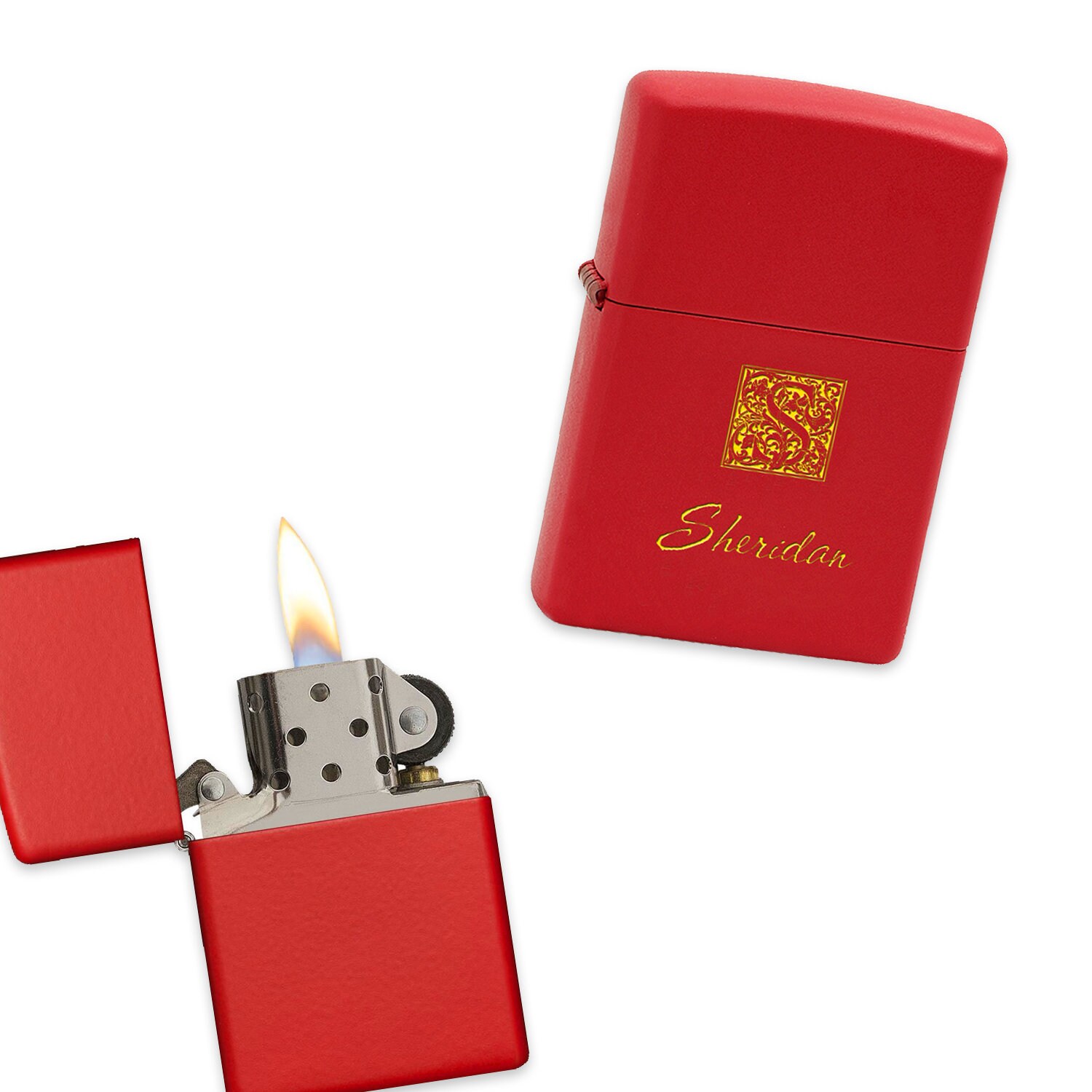 Monogrammed Red Matte Zippo Lighter - Free Personalization - Etsy