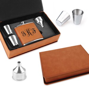 Rawhide & Black Script Monogram Flask Set - Free Personalization
