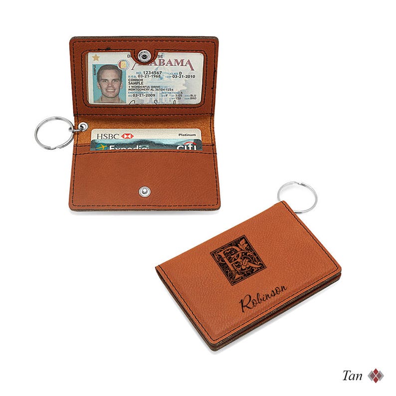 Monogrammed Rawhide ID Holder Initial Card Holder & Key Ring | Etsy