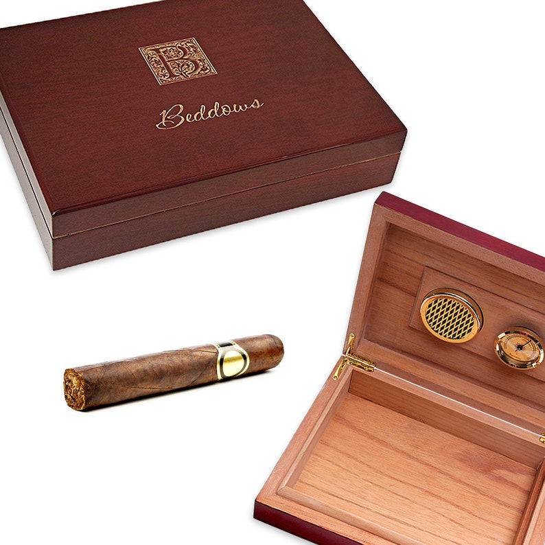 Last Name Monogram Cigar Humidor Personalized Wooden Cigar Etsy