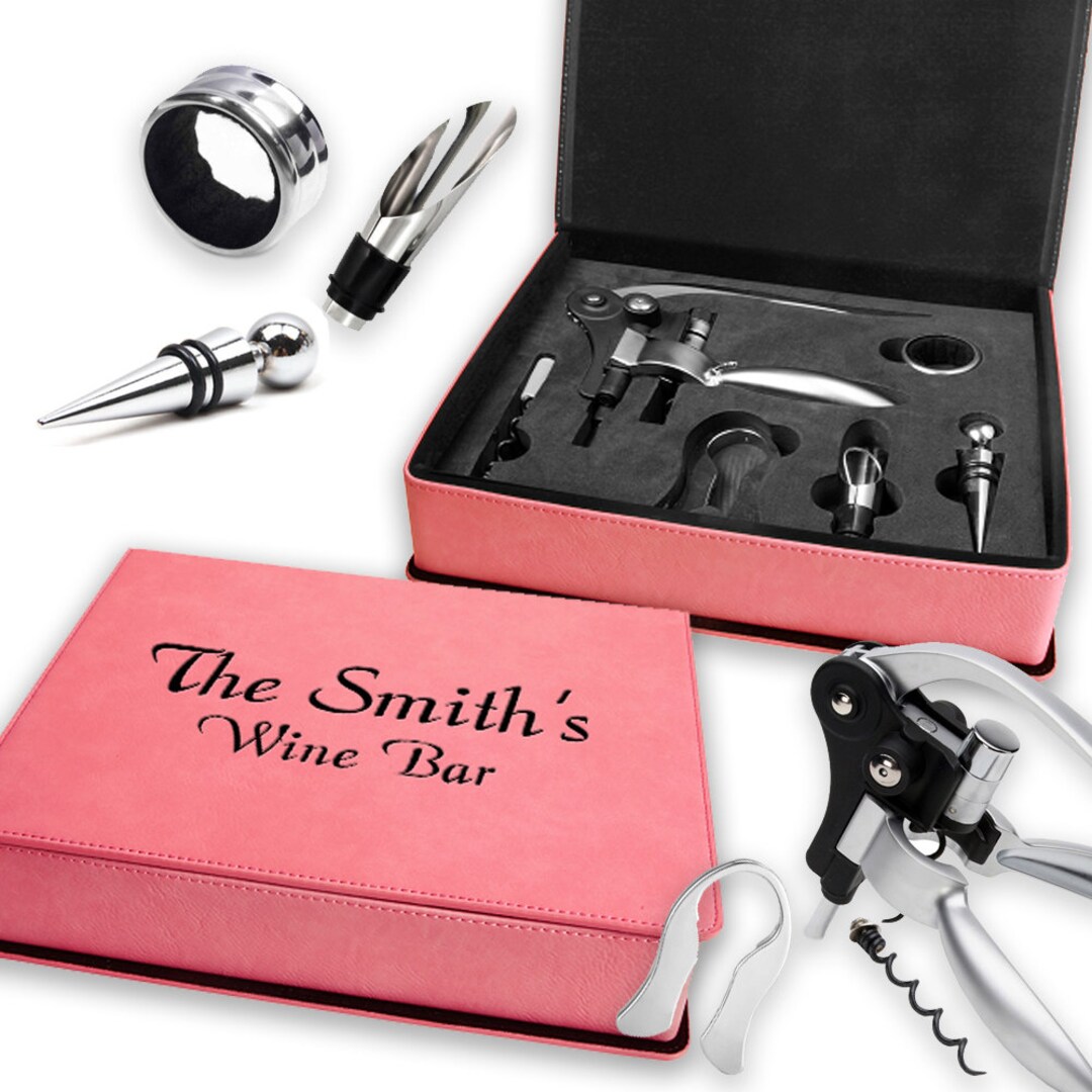 Deluxe Wine Accessory Set in Engraved Rawhide Case Etsy