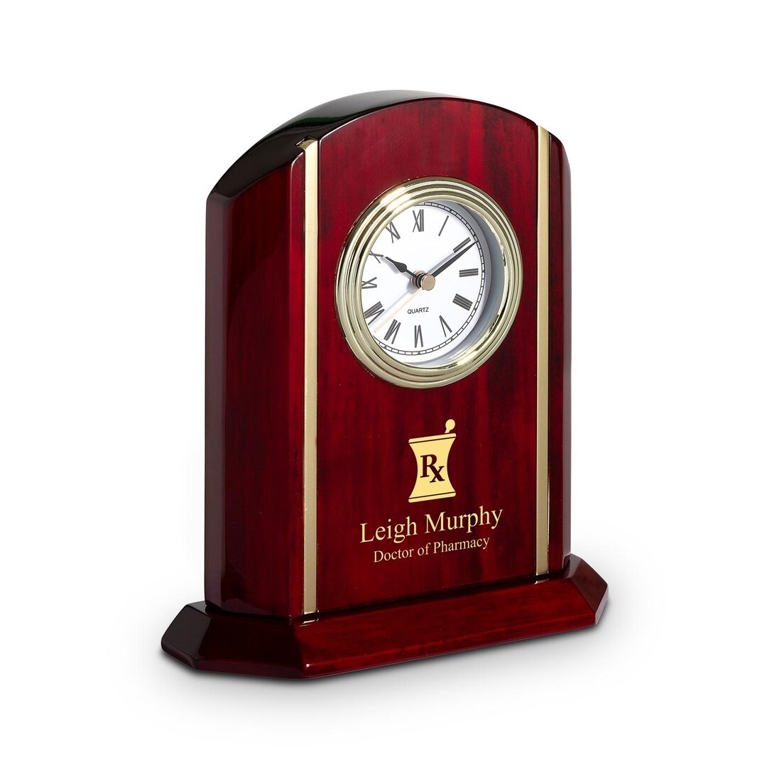 Elite Collection Pharmacist Theme Personalized Rosewood Desk Clock With ...
