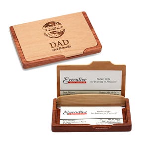 Le meilleur détenteur de carte de visite en bois de papa au monde - Porte-carte de visite de poche / bureau - Cadeau personnalisé pour le père - Idée de cadeau gravée au laser