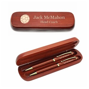 Soccer Themed Laser Engraved Cherrywood Double Pen and Box Set - Free Personalization