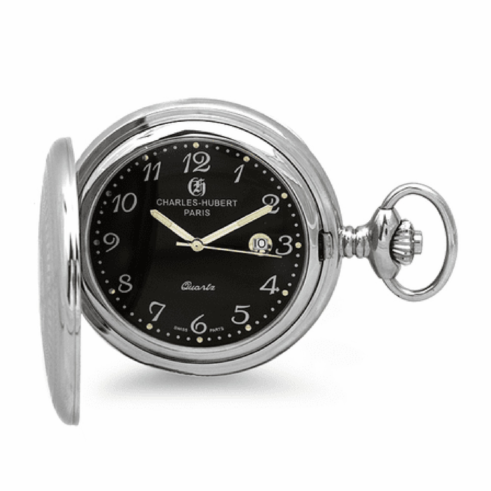 Black Dial Quartz Charles Hubert Pocket Watch & Chain #3599 