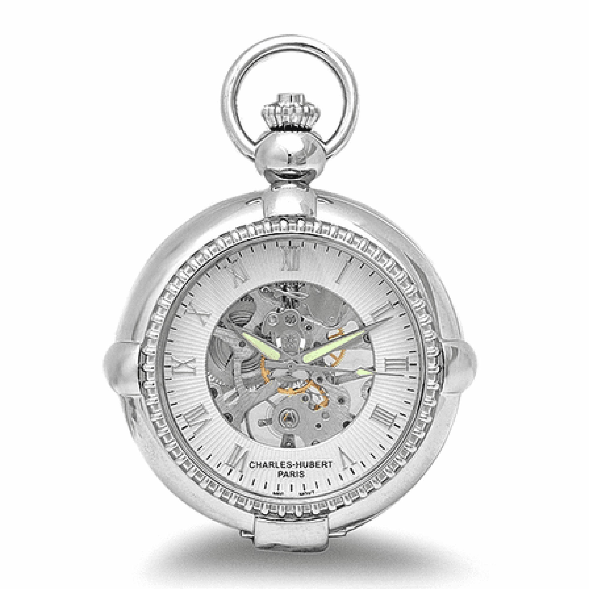 Silver Mechanical Charles Hubert Pocket Watch & Chain #3847