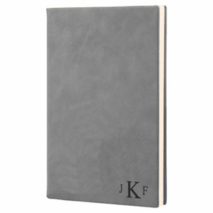 Gray Journal with Black Satin Bookmark with Roman Monogram - Free Personalization