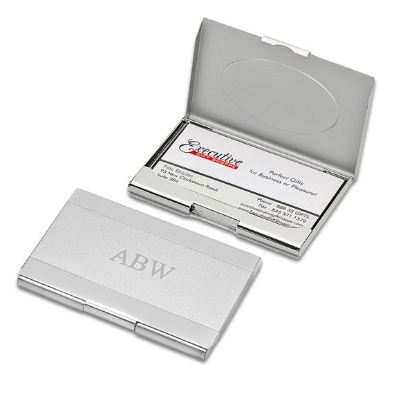 Engraved Silver Tone Business Card Holder with Three Dot Design