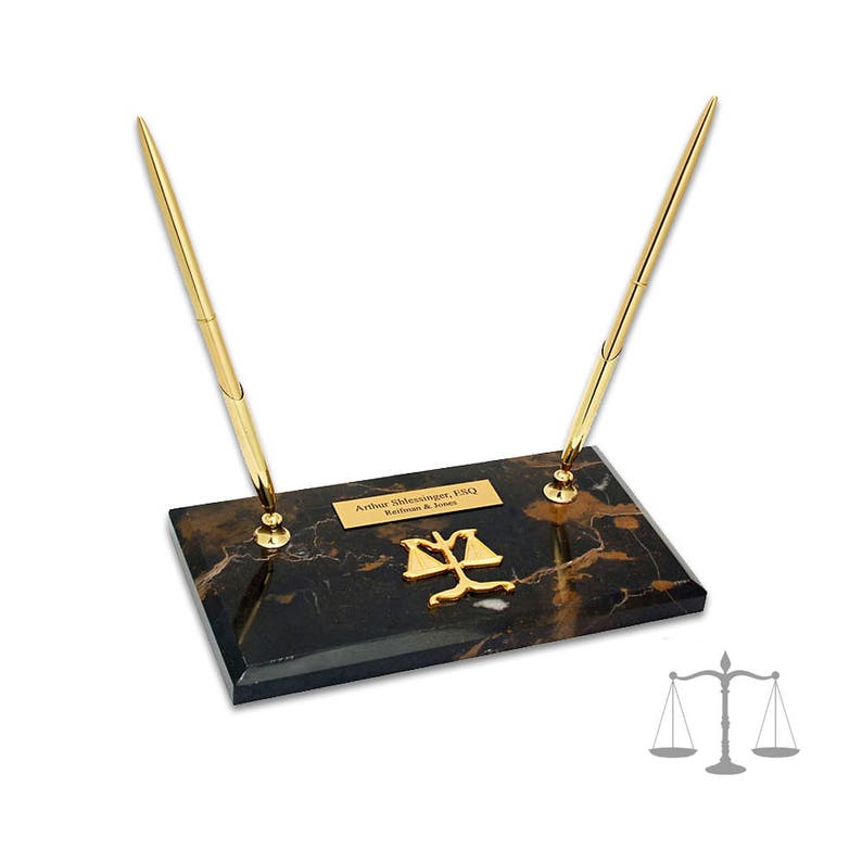 Personalized Marble Pen Stand For Lawyers Legal Theme Double Pen Set With Free Engraving image 1