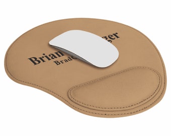 Personalized Light Brown & Black Leatherette Mousepad