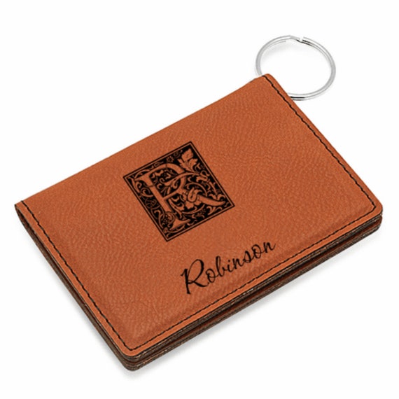 Initial Monogram Rawhide ID Holder Keychain Free Personalization Etsy