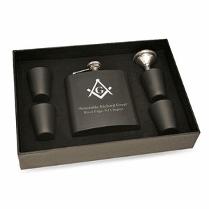 Masonic Personalized Black Flask & Shot Cups Gift Set