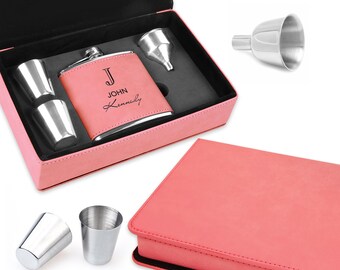 Pink & Black Full Name Monogram Flask Set - Free Personalization