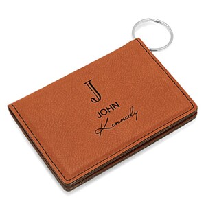 Nombre completo Monograma Rawhide ID Holder & Keychain- Personalización gratuita