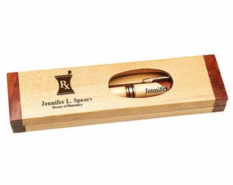 Pharmacist Emblem Maple & Rosewood Engraved Pen and Box