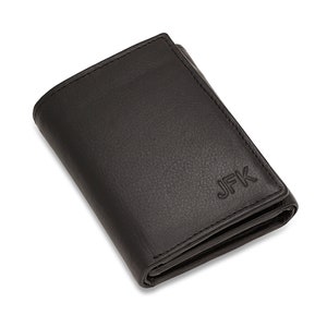 Monogramas Trifold Wallet para hombres - Billetera de bloqueo RFID personalizada con soporte de identificación abatible