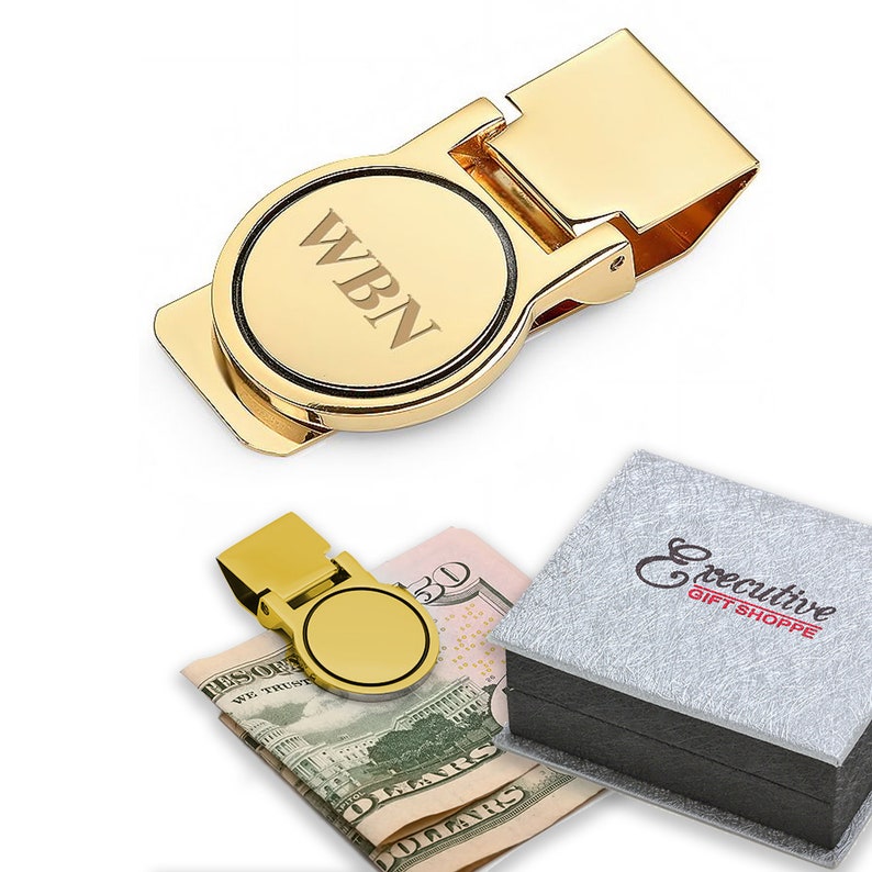 Polished Gold Round Face Engraved Hinged Money Clip Engraved Etsy