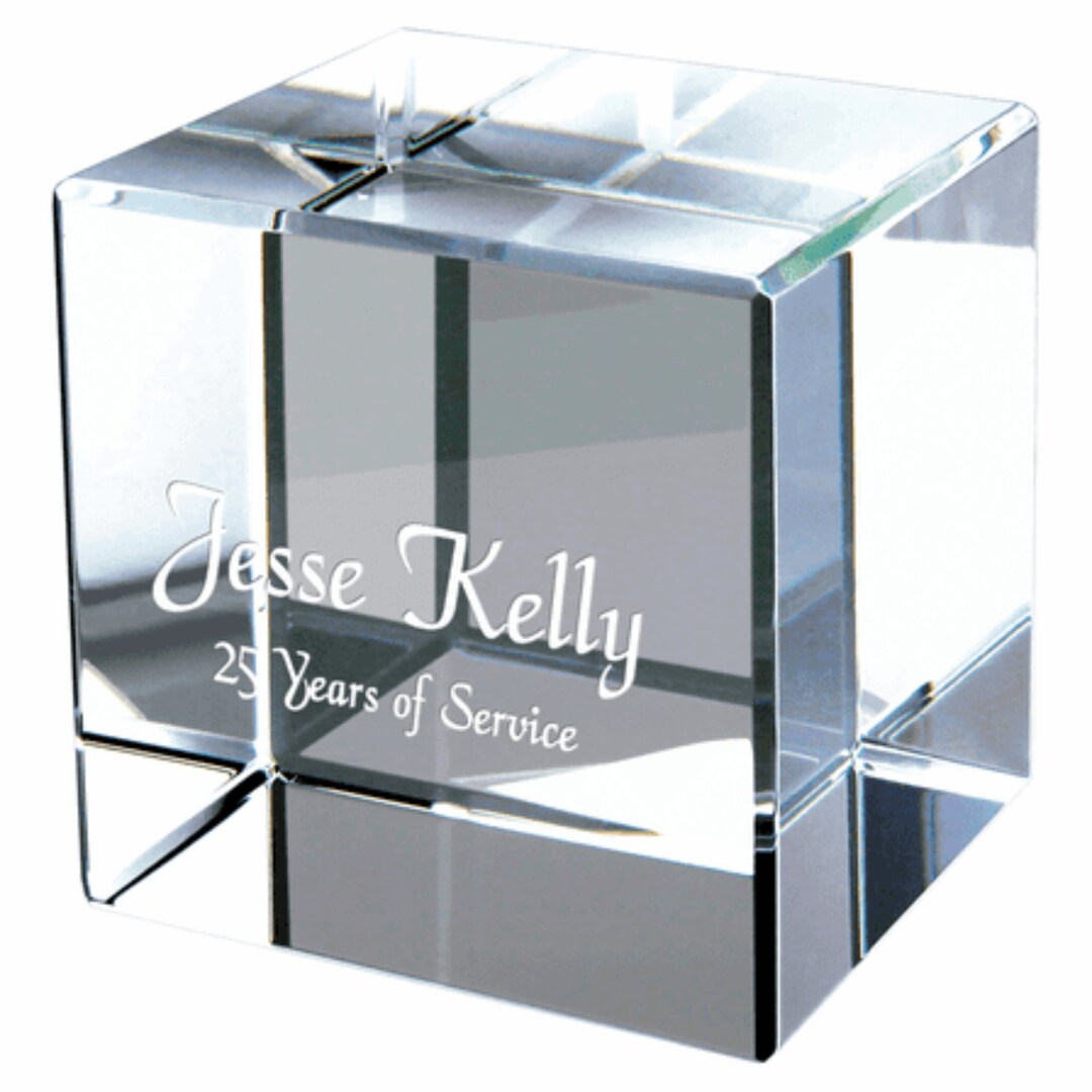 Personalized Crystal Cube Paper Weight - 3