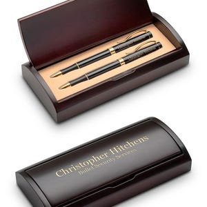 Personalized Ballpoint Pen & Pencil Set With Rosewood Box - Custom Engraved Pen and Mechanical Pencil Set