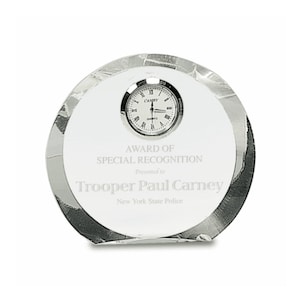 Personalized Round Premier Crystal Clock - Customized Glass Desk Quartz Clock with Free Engraving