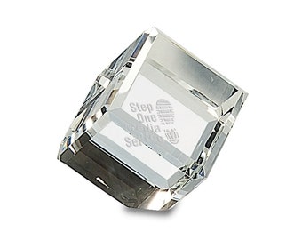 Personalized Crystal Cube Paper Weight with Beveled Corner - 2" x 2" - Free Laser Engraving