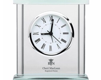 Nurse Personalized Glass Table Clock with Silver Finish Accents