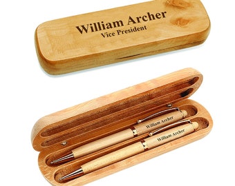 Engravable Maple Wood Pen & Pencil Set - Personalized Pen and Pencil Set With Wood Box