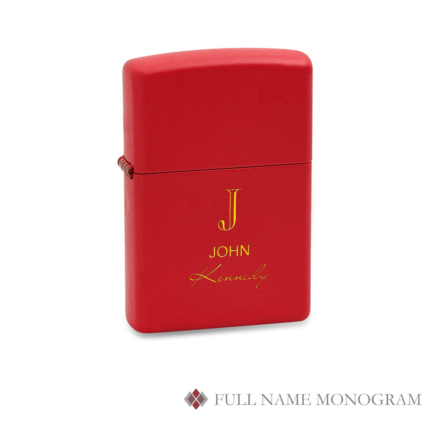 Full Name Monogram Red Matte Zippo Lighter - Free Personalization 