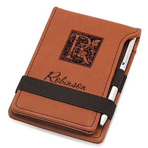 Monograma inicial Rawhide Leatherette Notepad & Pen - Personalización gratuita