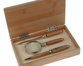 Bamboo Magnifying Glass & Letter Opener Set