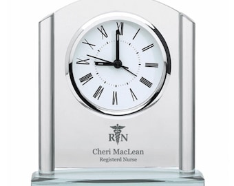Nurse Arched Glass Personalized Desk Clock with Silver Finish Accents
