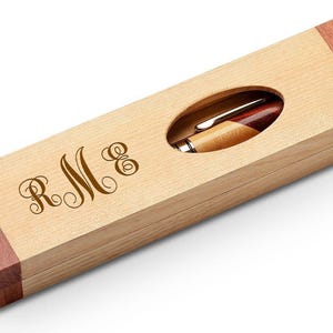 Script Monogram Theme Personalized Maple & Rosewood Engraved Pen and Box bild 2