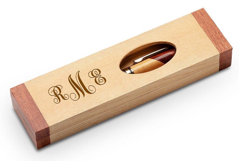 Script Monogram Theme Personalized Maple & Rosewood Engraved Pen and Box bild 2