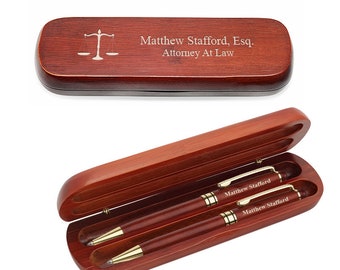 Personalized  Pen Set for Lawyers - Legal Theme Engraved Wood Pen Set