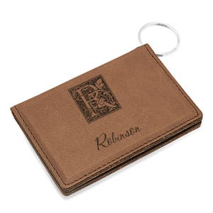 Monograma inicial Dark Brown ID Holder & Keychain - Personalización gratuita