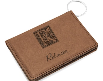 Initial Monogram Dark Brown ID Holder & Keychain - Free Personalization