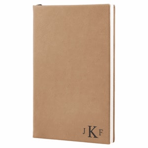 Light Brown Journal with Black Satin Bookmark with Roman Monogram - Free Personalization
