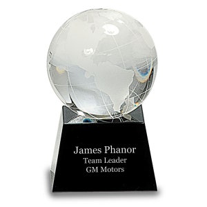 Crystal Globe with Personalized Black Crystal Base - 5 1/2&quot; Height