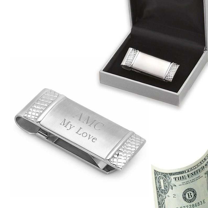 Hobnail Engraved Spring Loaded Money Clip Personalized Money Etsy - image 0 image 1 image 2