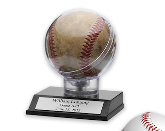 Personalized Baseball Display Case - Engraved Baseball Holder with Customized Recognition Plate