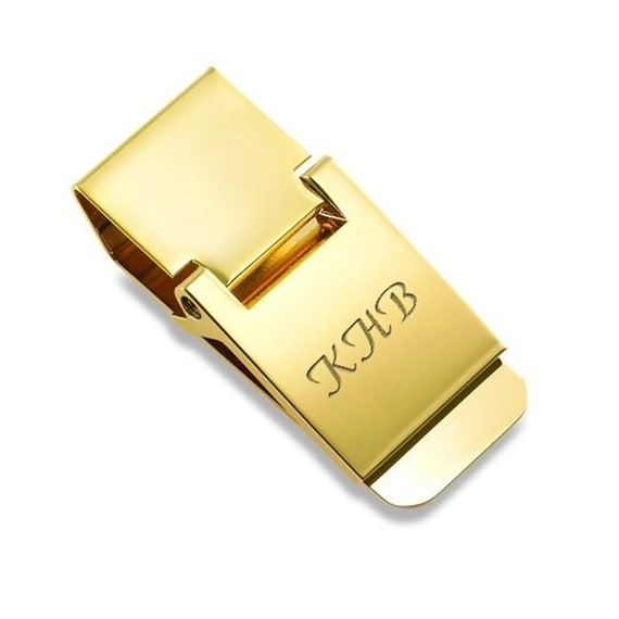 Polished Gold Engraved Hinged Money Clip - Gold Tone Hinged