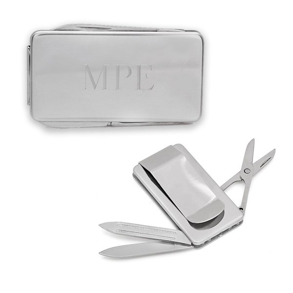 Personalized Multi Tool Money Clip - Engraved Aluminum Tool Money Clip - Silver Money Clip & Combination Multi-Tool - Stocking Stuffer Idea