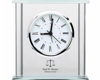 Lawyer Personalized Glass Table Clock with Silver Finish Accents