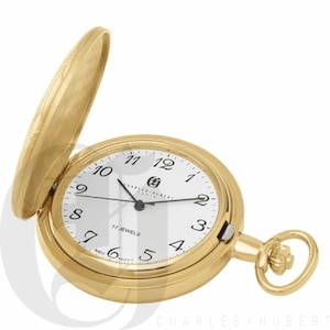 Basketweave Gold Mechanical Charles Hubert Pocket Watch & Chain #3841-G