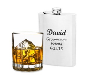 8 Ounce Satin Finish Engraved Flask - Personalized Stainless Steel Liquor Hip Flask