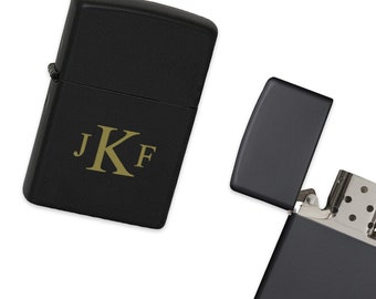 Roman Monogram Black Matte Zippo Lighter- Free Personalization